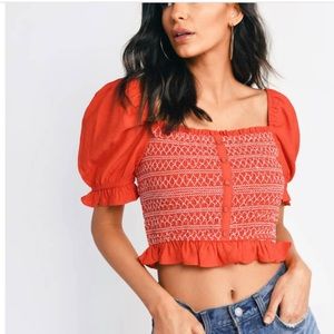 Urban Outfitters Red Smocked Top